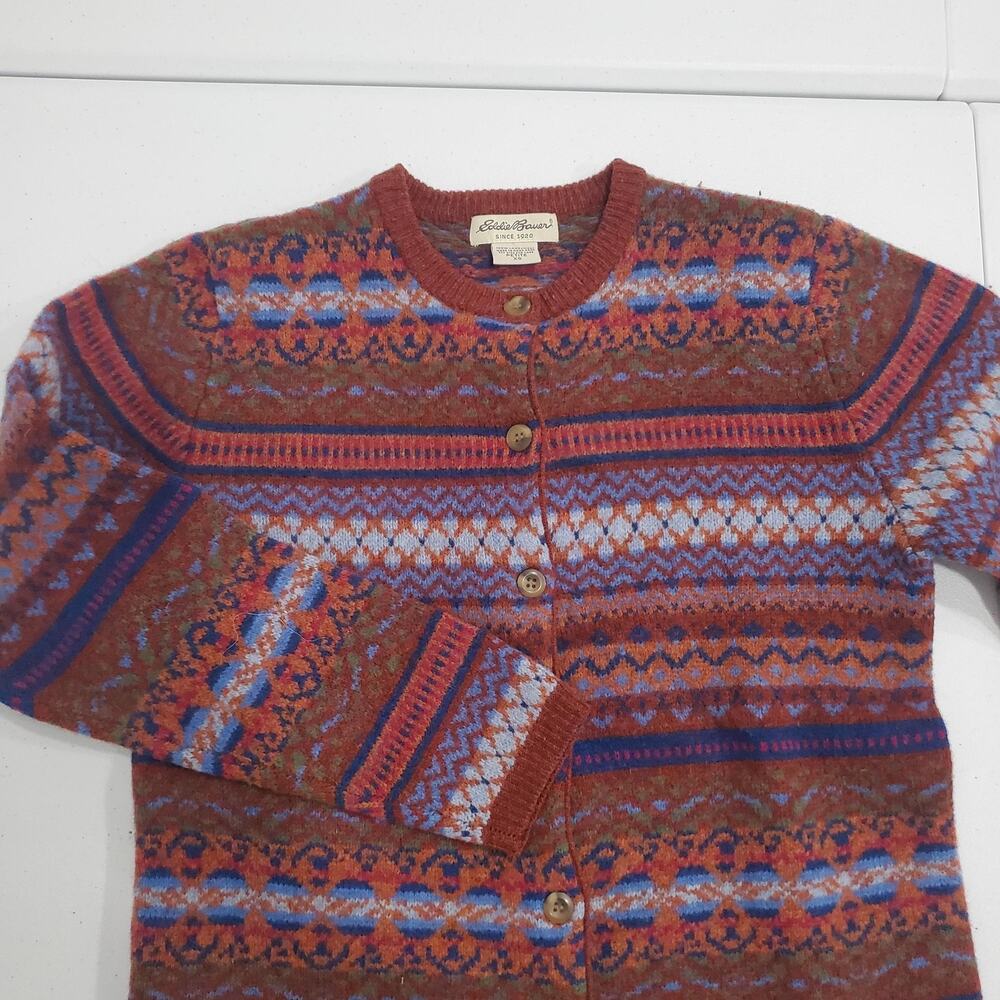 Vintage Eddie Bauer Cardigan Sweater Womens Petite XS Multicolor Fair Isle - Picture 2 of 7